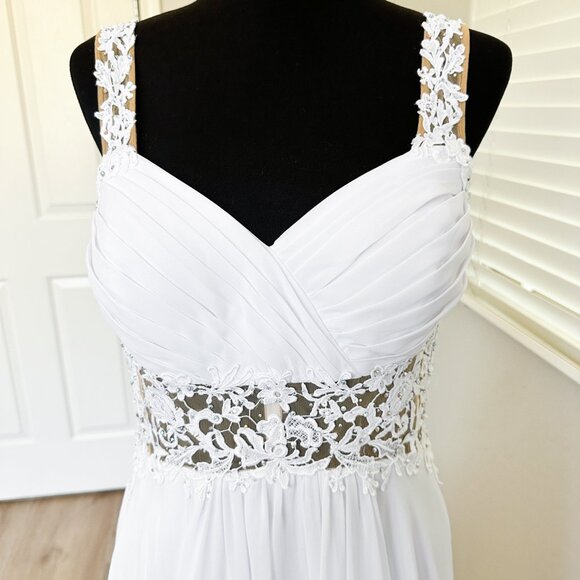 WHITE A-LINE/SWEETHEART NECKLINE CHIFFON WEDDING DRESS WITH LACE TOP & CRYSTALS - Picture 13 of 17
